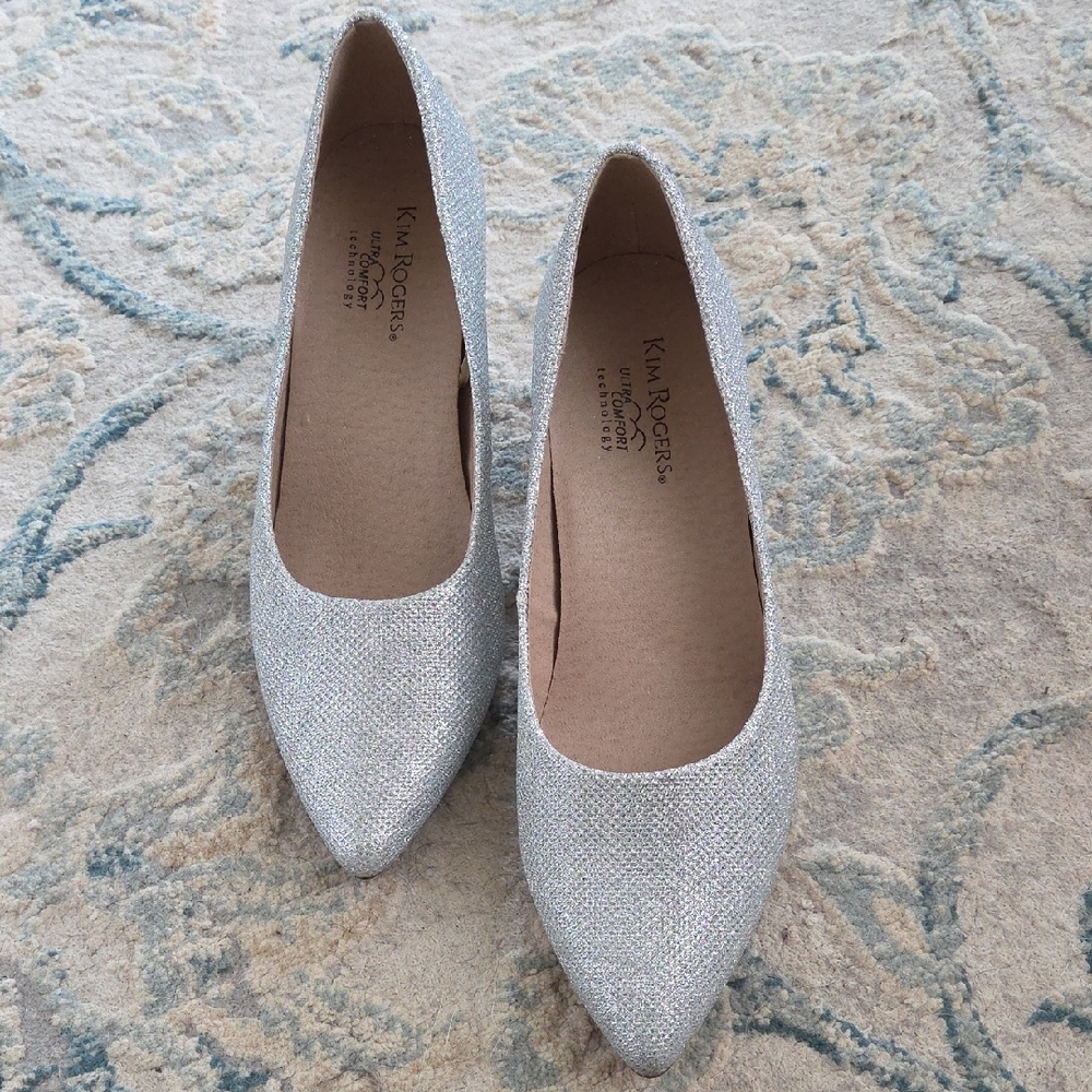 Kim Rogers Silver Ballet Flats with Pointed Toe